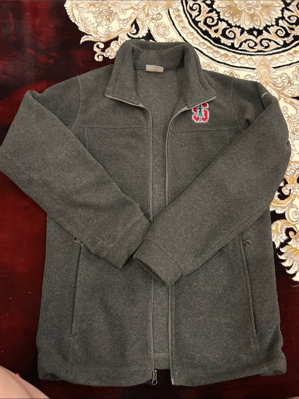 Columbia Gray Kids Zip-Up Fleece Jacket with Red & Green Crest